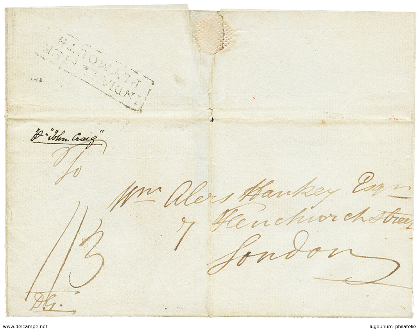 6 1831 INDIA LETTER PLYMOUTH Au Verso D'une Lettre Avec Texte Daté "ANTANANARIVO" Pour LONDRES. TB. - Sonstige & Ohne Zuordnung