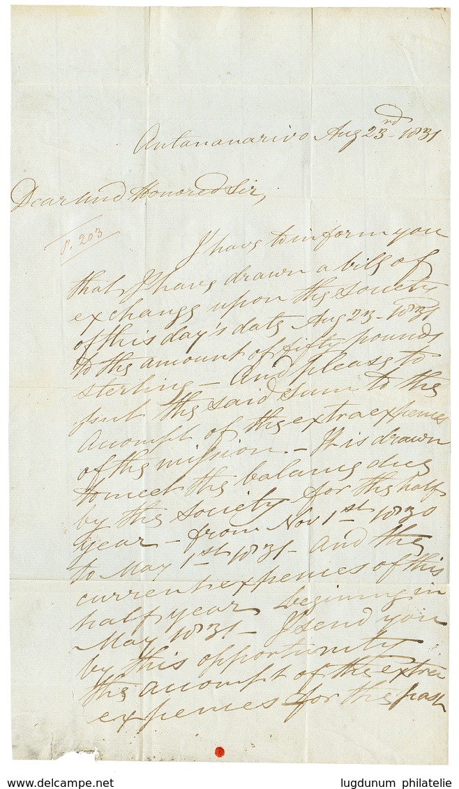 6 1831 INDIA LETTER PLYMOUTH Au Verso D'une Lettre Avec Texte Daté "ANTANANARIVO" Pour LONDRES. TB. - Altri & Non Classificati