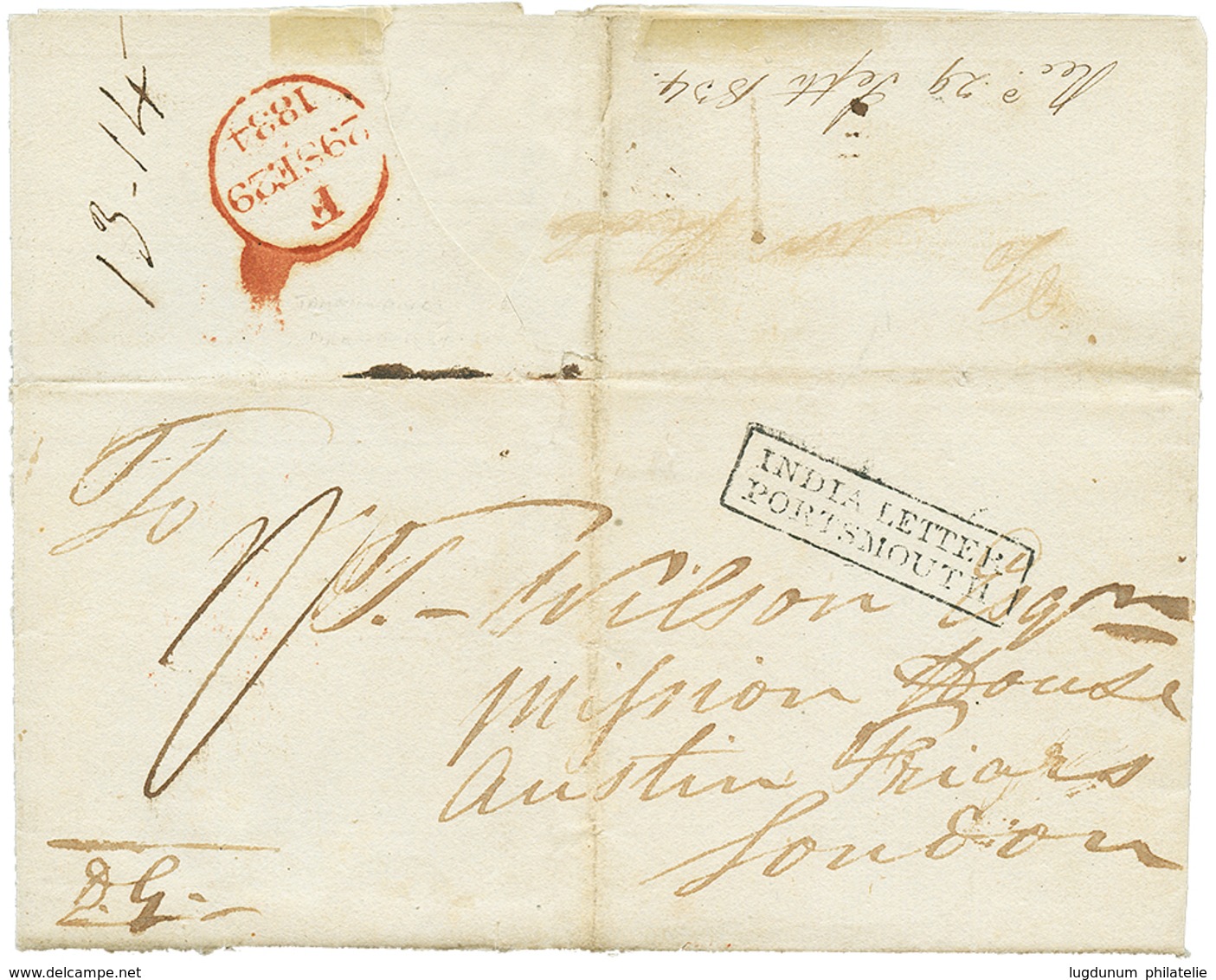 8 1834 INDIA LETTER PORTSMOUTH Sur Lettre Avec Texte Daté "ANTANANARIVO" Pour LONDRES. TB. - Other & Unclassified