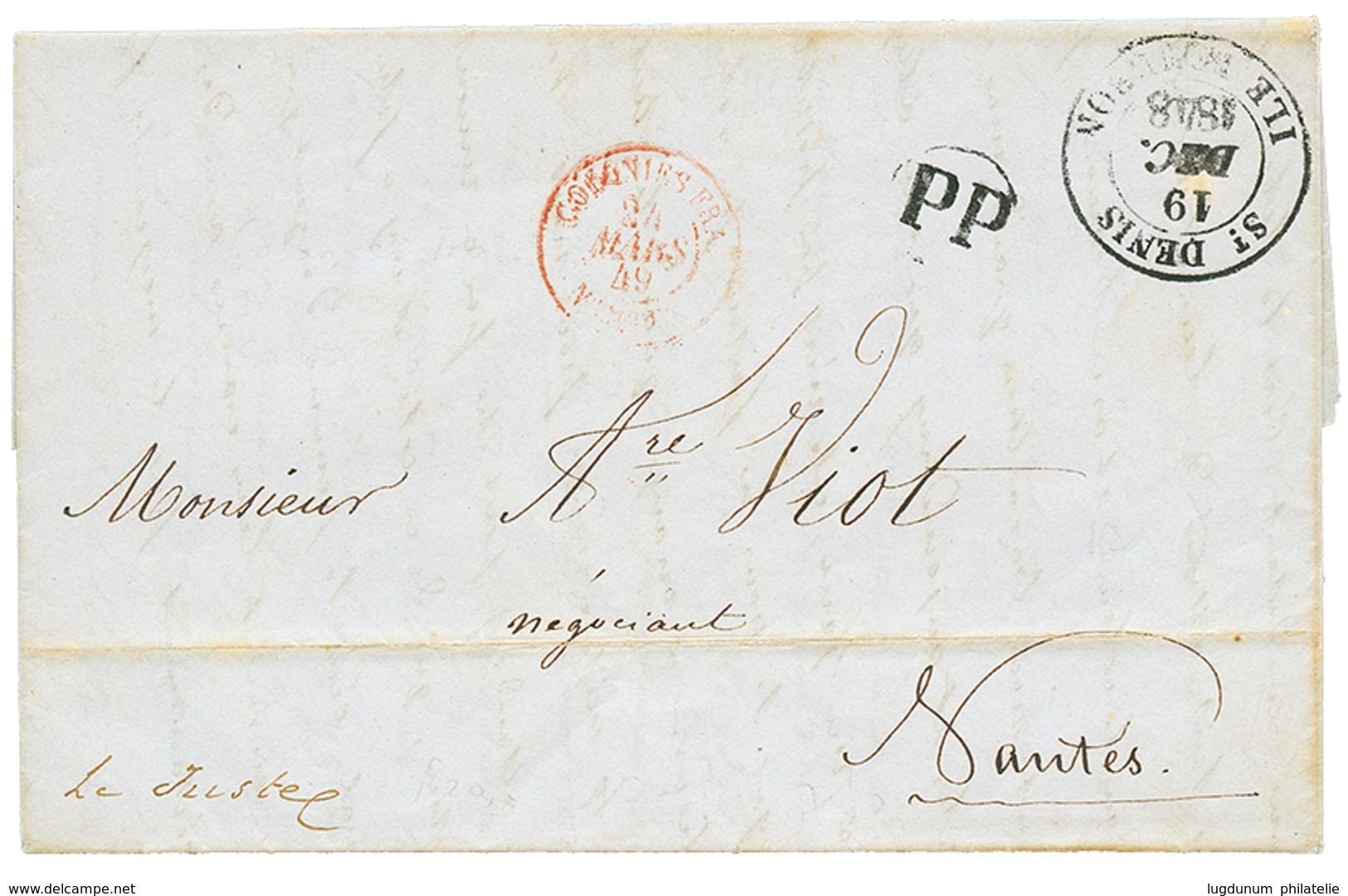 9 1848 ST DENIS ILE DE LA REUNION + P.P Sur Lettre Avec Texte Daté "STE MARIE" Pour La FRANCE. TB. - Other & Unclassified