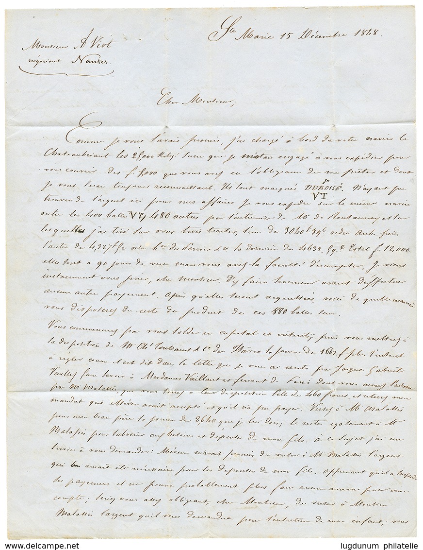 9 1848 ST DENIS ILE DE LA REUNION + P.P Sur Lettre Avec Texte Daté "STE MARIE" Pour La FRANCE. TB. - Sonstige & Ohne Zuordnung