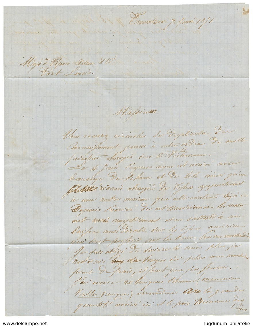 10 1871 Taxe "6d" + "Par PENELOPE" Sur Lettre Avec Texte Daté "TAMATAVE Pour L' ILE MAURICE. TB. - Autres & Non Classés