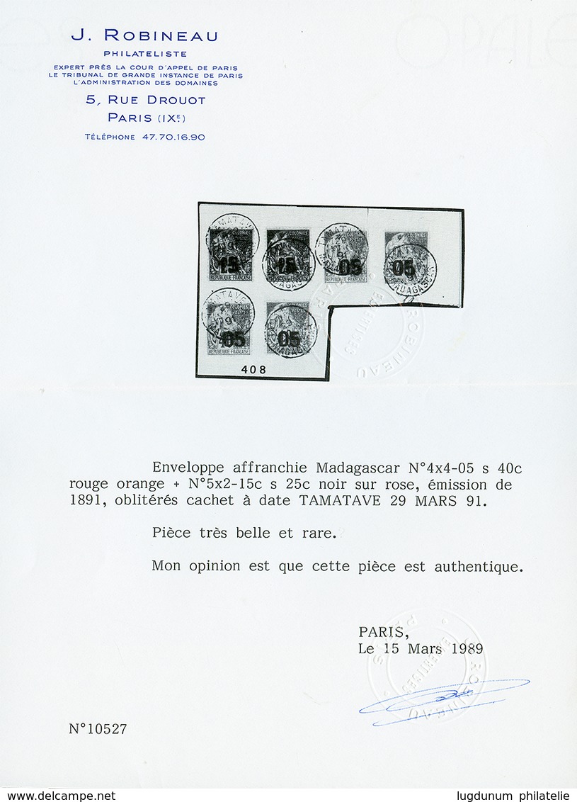 17 1891 05 S/ 40c(n°4)x4 + 15 S/ 25c(n°5)x2 Obl. TAMATAVE Sur Env(1 Rabat Absent) Pour NOSSI-BE. Signé CALVES. TB. - Andere & Zonder Classificatie