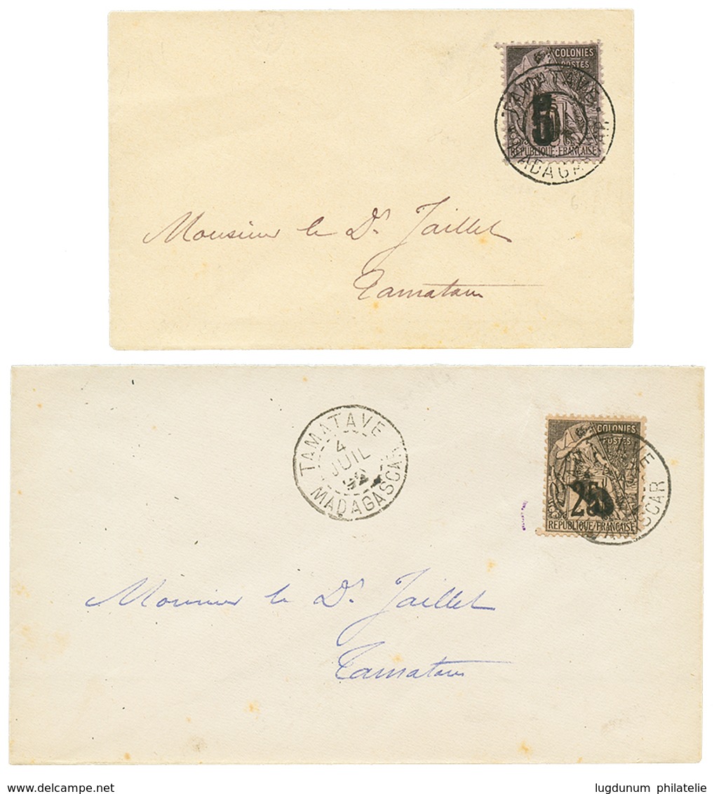 22 1892 2 Lettres Locales Avec 5 S/ 25c(n°7) Et 5 S/ 10c(n°6). TTB. - Other & Unclassified