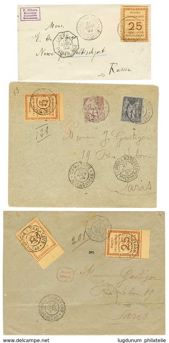 28 1892/94 Lot 3 Lettres Dont N°11(x2) En RECOMMANDE , N°11 Pour La RUSSIE .... TB. - Autres & Non Classés