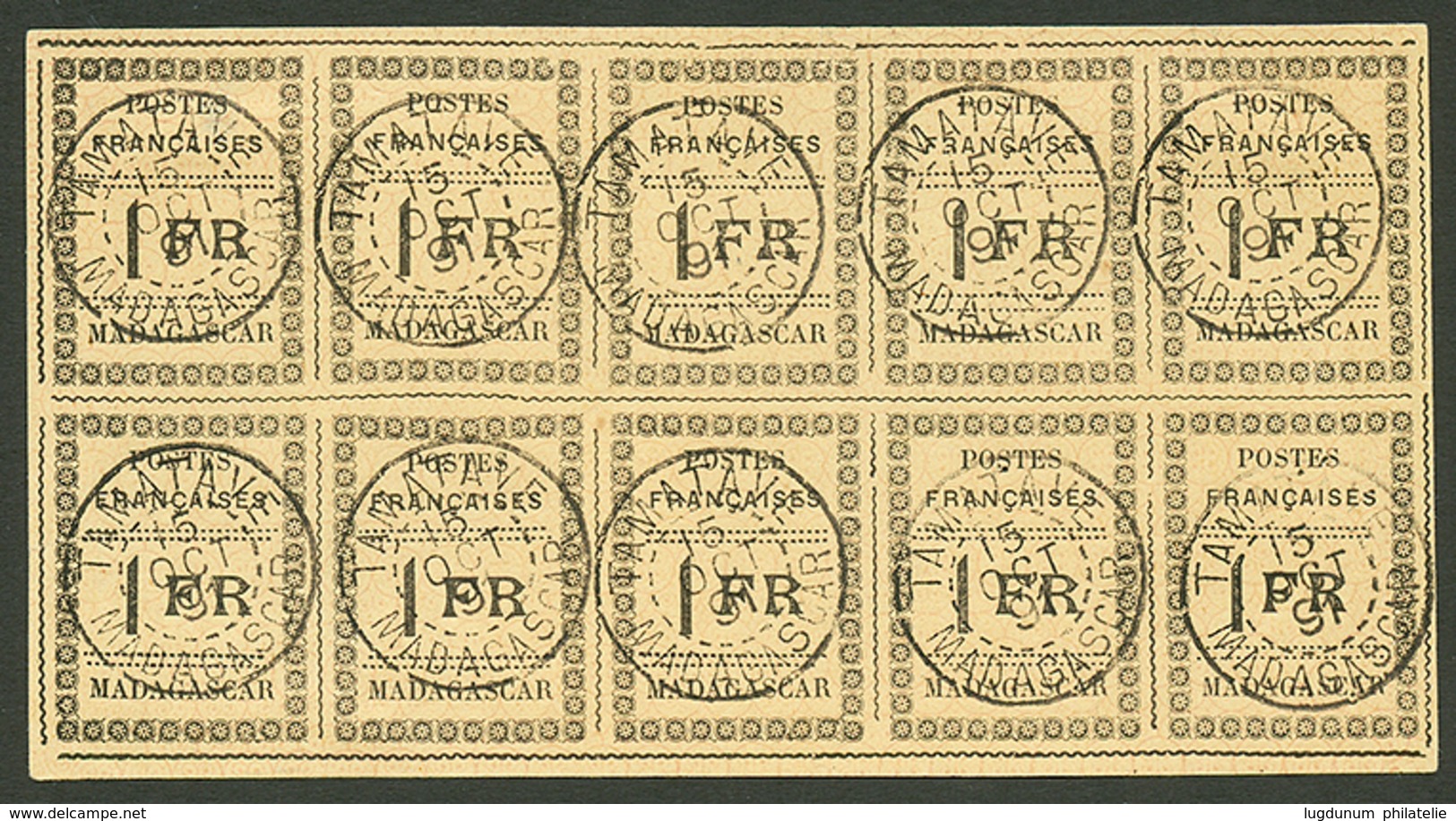 40 1F(n°12) Bloc De 10 Obl. TAMATAVE. L' Exemplaire En Haut Petite Fente , L' Exemplaire Supérieur Gauche Aminci, Les Au - Andere & Zonder Classificatie