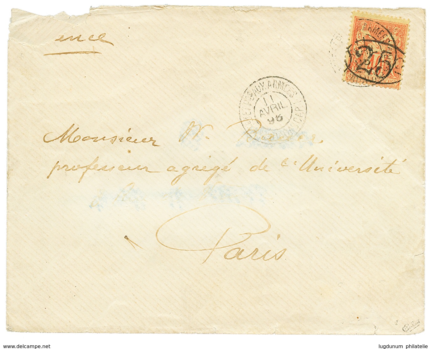 53 1896 25c S/ 40c(n°27) Obl. TRESOR ET Pes AUX ARMEES Sur Env(pd) Pour PARIS. Signé CALVES. Timbre Rare Sur Lettre. TB. - Other & Unclassified