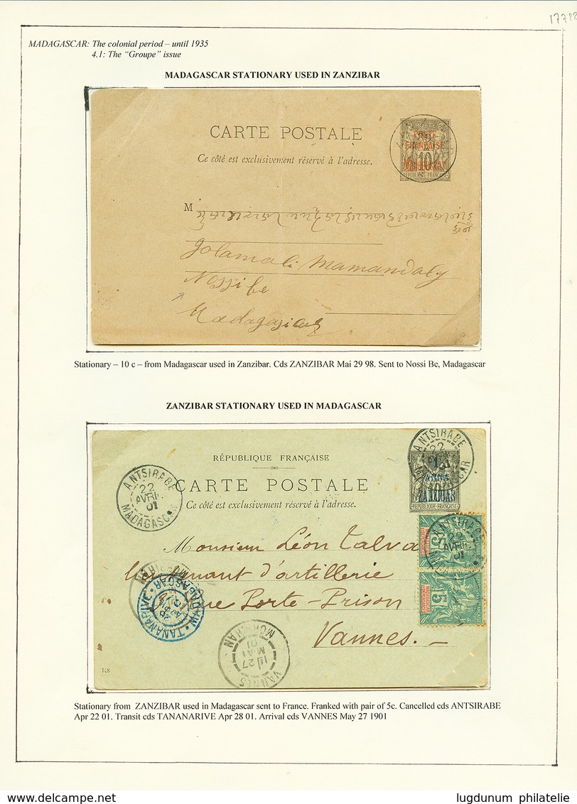 56 Entier 10c POSTE FRANCAISE Utilisé à ZANZIBAR Et ENTIER ZANZIBAR Utilisé à ANTSIRABE. RARE. TB. - Andere & Zonder Classificatie