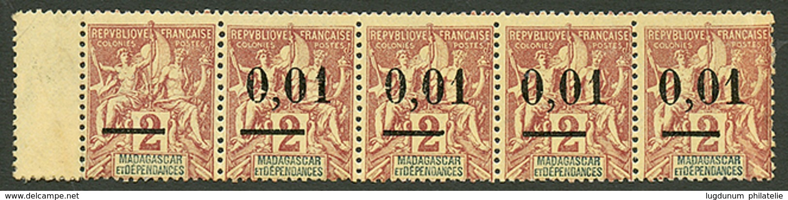 69 Bande 5 Du 0,01 S/ 2c(n°51) Avec Variété "surcharge Barre Seul" Neuf *. Trés Rare. Signé SCHELLER. TB. - Sonstige & Ohne Zuordnung