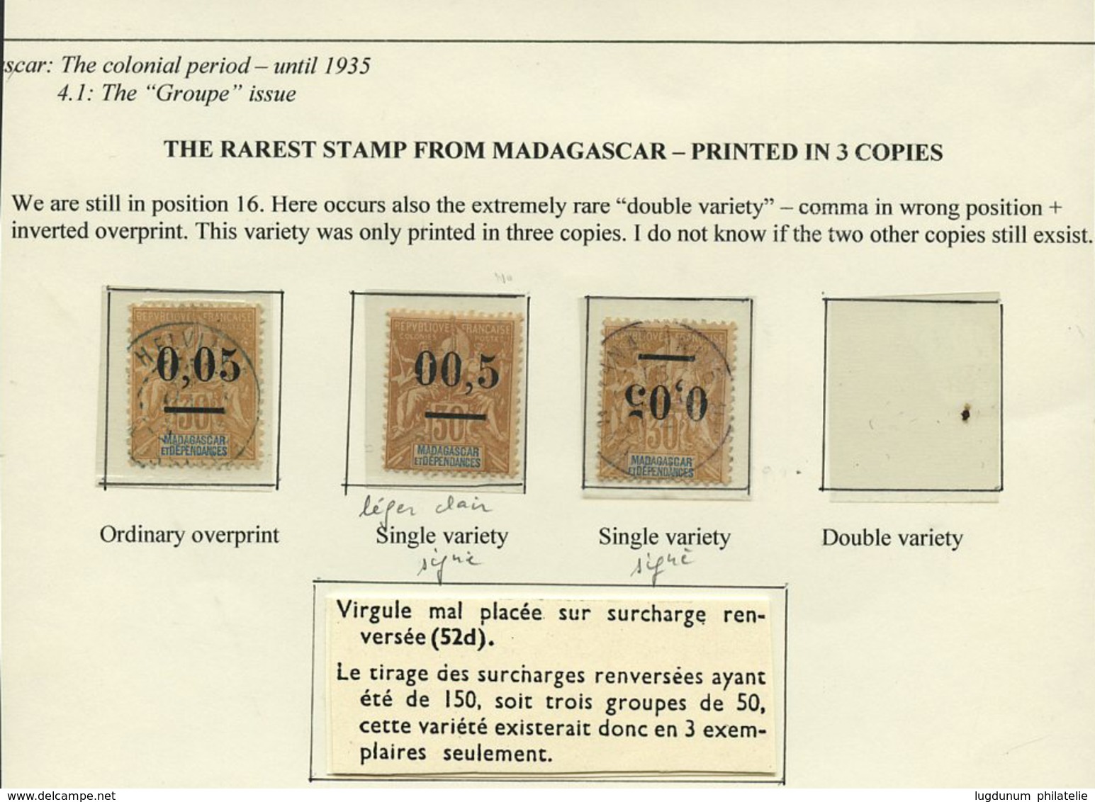 71 Double Variété : N°53d Surcharge Renversée + Virgule Mal Placée Obl. Cote DALLAY = 3500€. RARETE. Infime Clair. Quelq - Andere & Zonder Classificatie