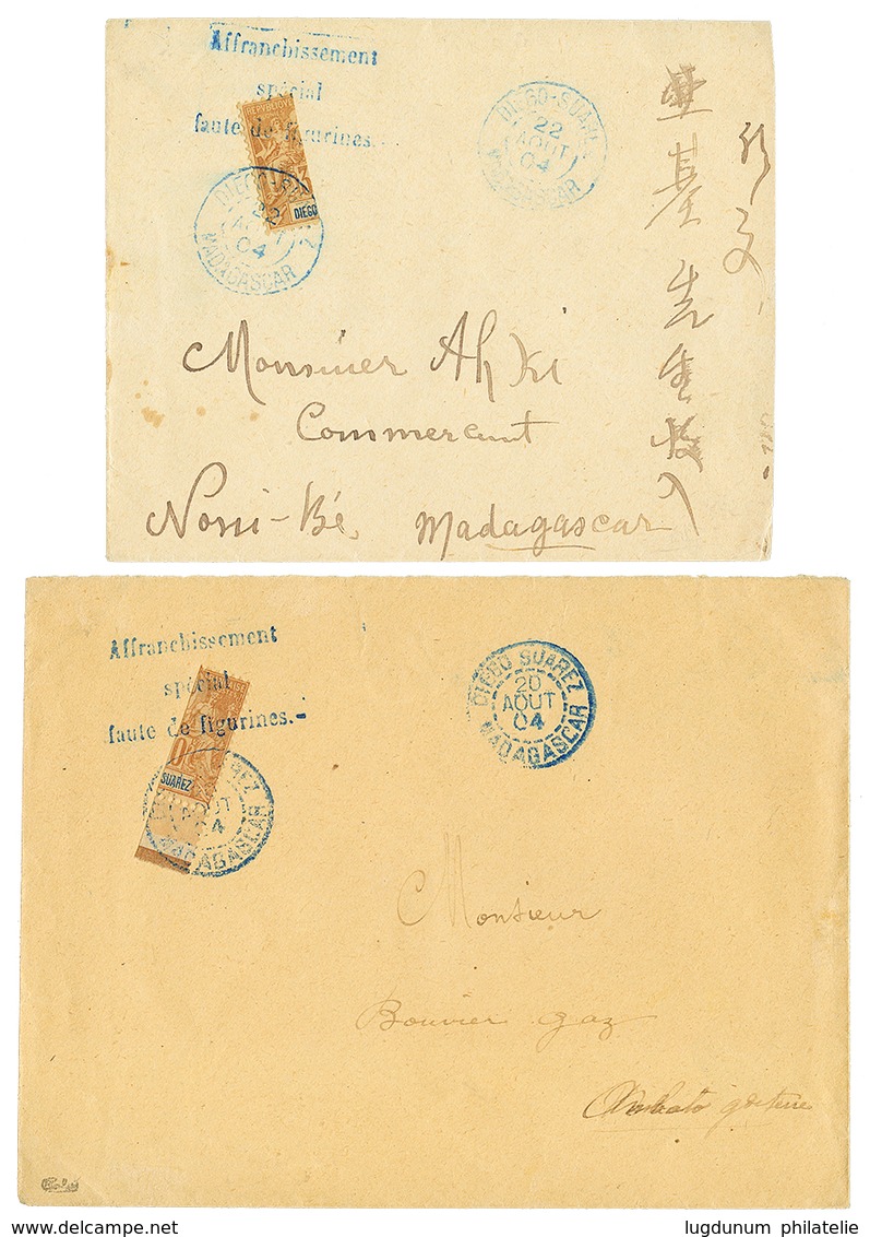 79 1904 MOITIE Du 30c(n°87) Obl. DIEGO-SUAREZ Sur 2 Enveloppes Pour MADAGASCAR. Superbe. - Sonstige & Ohne Zuordnung