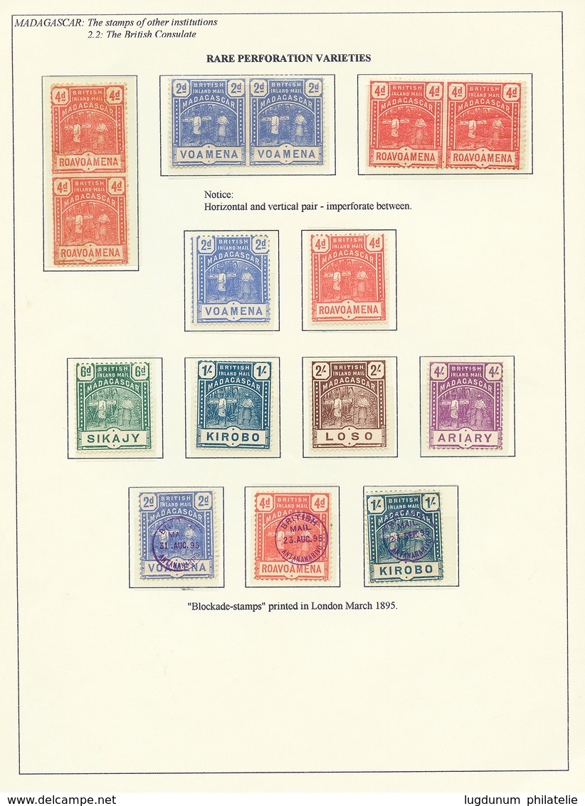 112 CONSULAIRES ANGLAIS : 1895 Collection 32 Timbres Montés Sur Feuille D' Expositions. 3 Paires Sans Dentelures De Sépa - Other & Unclassified