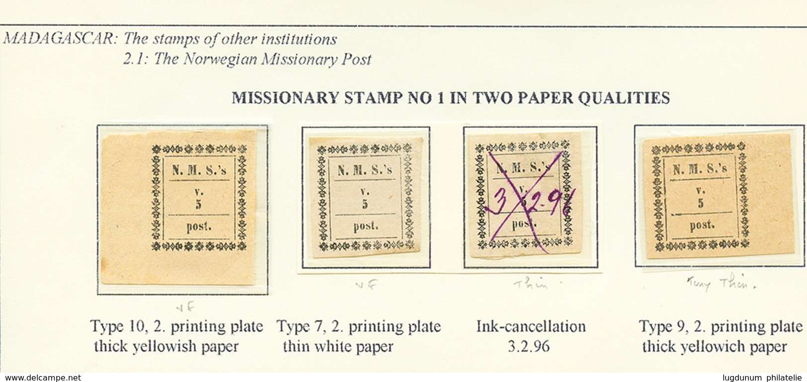 116 MISSIONNAIRES NORVEGIENS - N°1 Lot 3 Timbres Neufs (2 Ex. TB, 1 Ex. Aminci). + Un Timbre Annulation Manuscrite (amin - Sonstige & Ohne Zuordnung