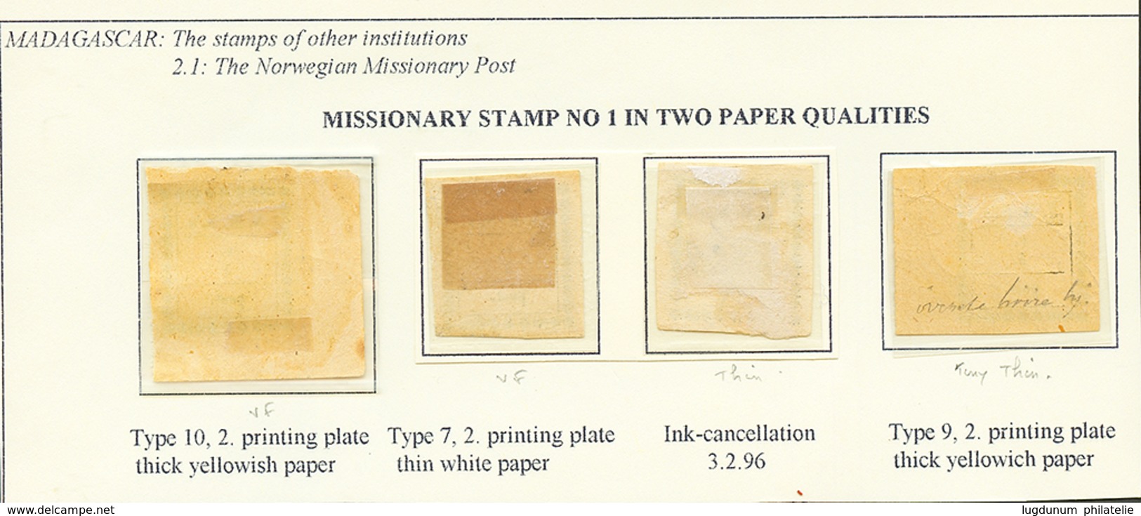 116 MISSIONNAIRES NORVEGIENS - N°1 Lot 3 Timbres Neufs (2 Ex. TB, 1 Ex. Aminci). + Un Timbre Annulation Manuscrite (amin - Altri & Non Classificati