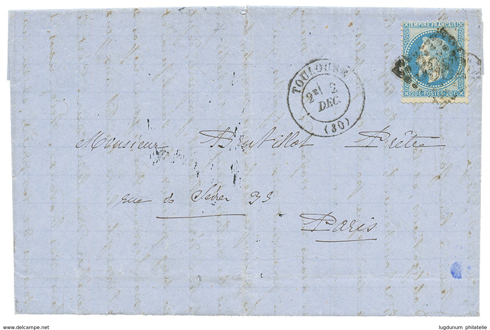 136 1868 FRANCE 20c(n°29) Obl. GC + TOULOUSE Sur Lettre Avec Texte Daté "NOSSI-BE" Pour PARIS. TB. - Autres & Non Classés