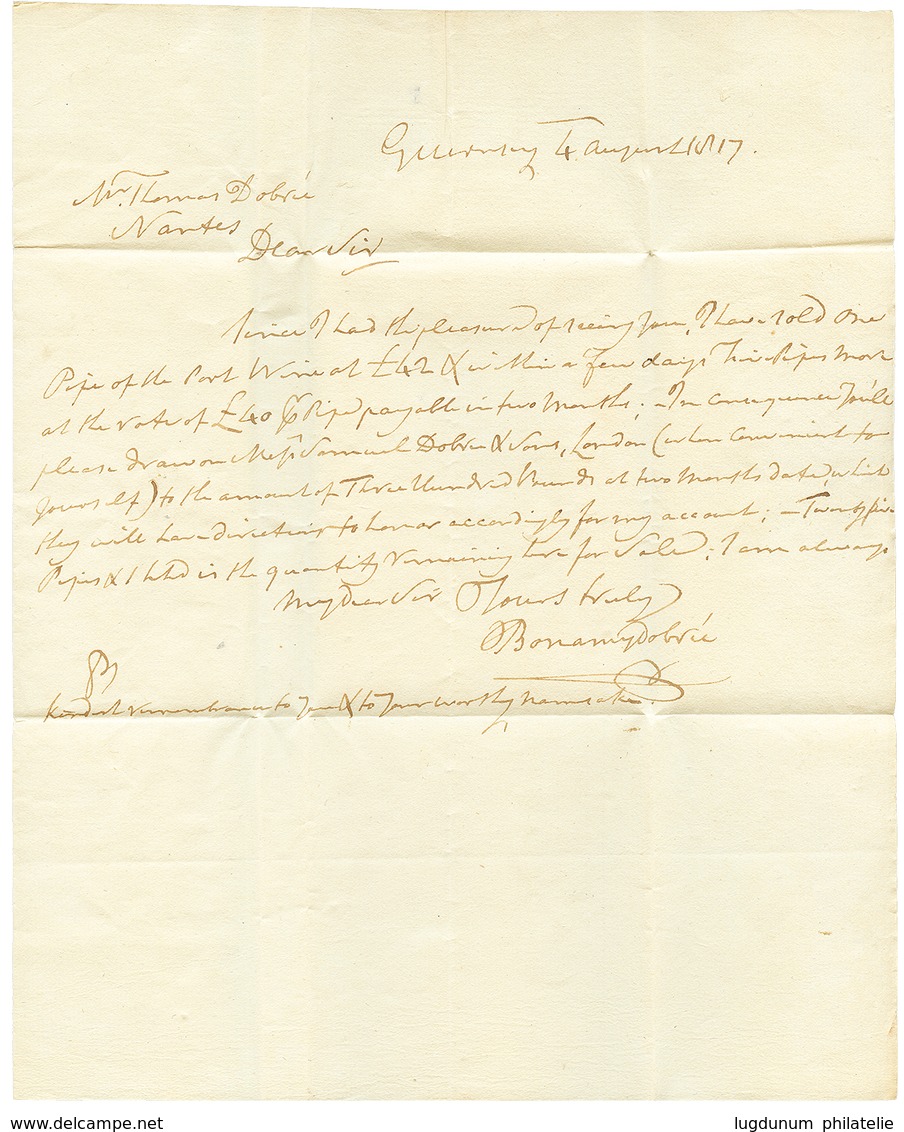 144 1817 COL. PAR CHERBOURG Encadré Sur Lettre Avec Texte De GUERNESEY Pour NANTES. RARE. TB. - Guernesey