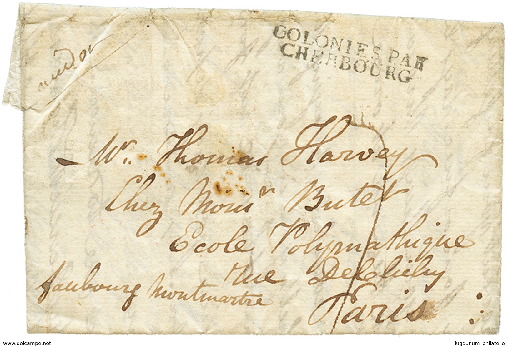 145 1820 COLONIES PAR CHERBOURG Sur Lettre Avec Texte De GUERNESEY Pour PARIS. TB. - Guernsey