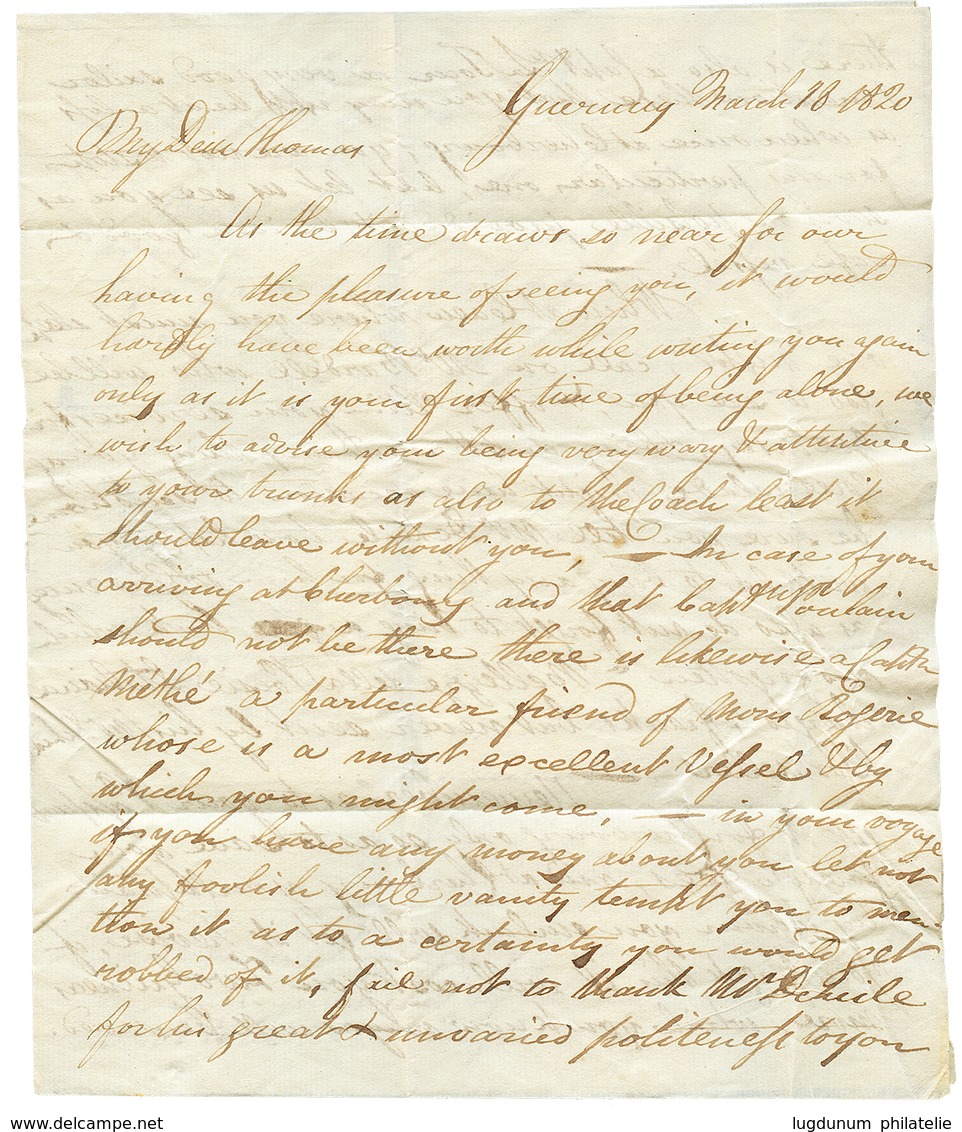 145 1820 COLONIES PAR CHERBOURG Sur Lettre Avec Texte De GUERNESEY Pour PARIS. TB. - Guernsey