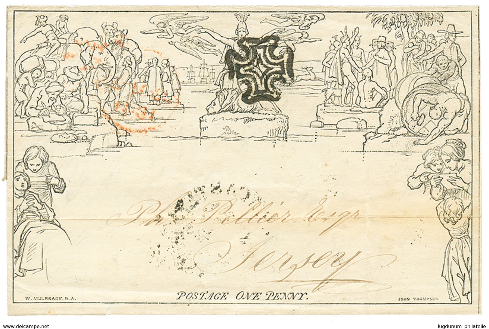 158 1841 Enveloppe MULREADY "ONE PENNY" De NEWCASTLE Pour JERSEY. TTB. - Guernesey