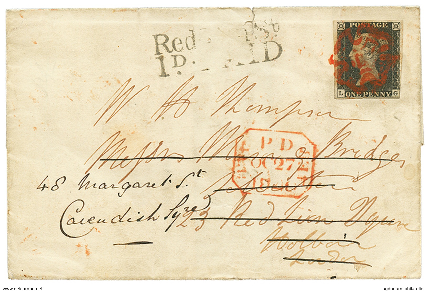 160 "PENNY BLACK Utilisé à JERSEY" : 1840 1 PENNY Black Obl. Sur Lettre(pd) Pour LONDRES. Verso, JERSEY 26 Oct 40. RARE. - Guernesey