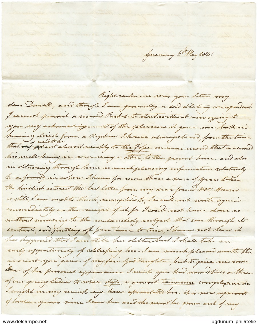 161 "PENNY BLACK Utilisé à GUERNESEY" : 1841 1 PENNY Black (3 Belles Marges Touché Sur 1 Coté) Obl. Sur Lettre Avec Text - Guernsey