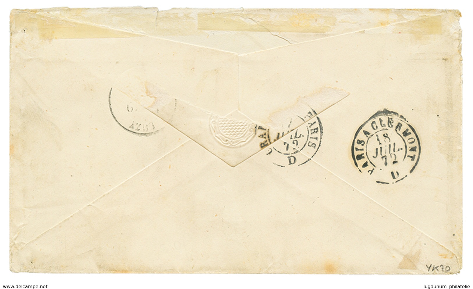 170 1872 GRANDE BRETAGNE 6p Brun Obl. GC 1706 + ANGL. B.M GRANVILLE Rouge Sur Enveloppe Pour La FRANCE. GROS CHIFFRE Rar - Guernsey