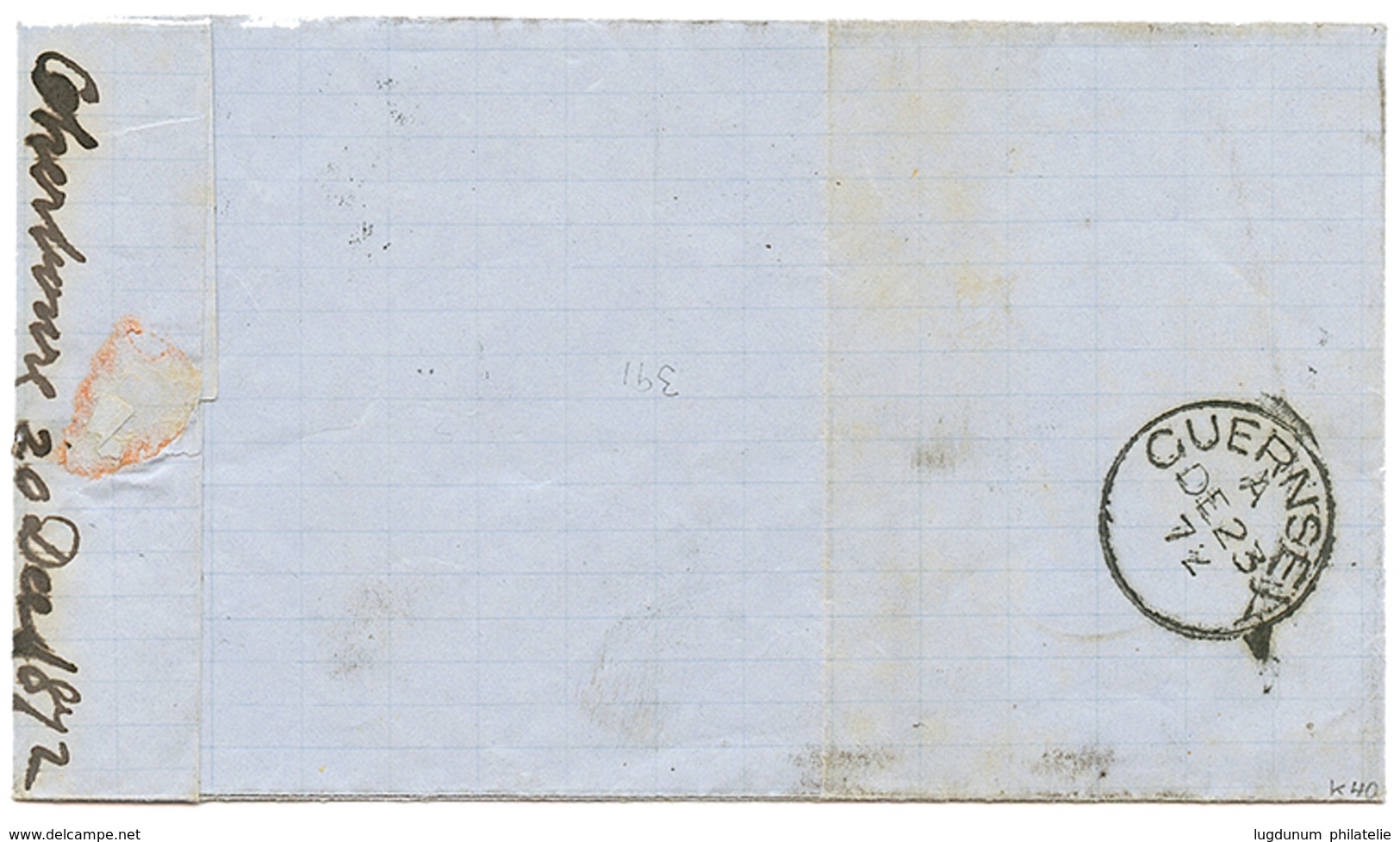 172 "BOITE MOBILE De CHERBOURG" : 1872 FRANCE Paire 15c CERES (1 Ex. Pd) Obl. Killer Anglais 723 + SOUTHAMPTON/FRANCE/M. - Guernsey