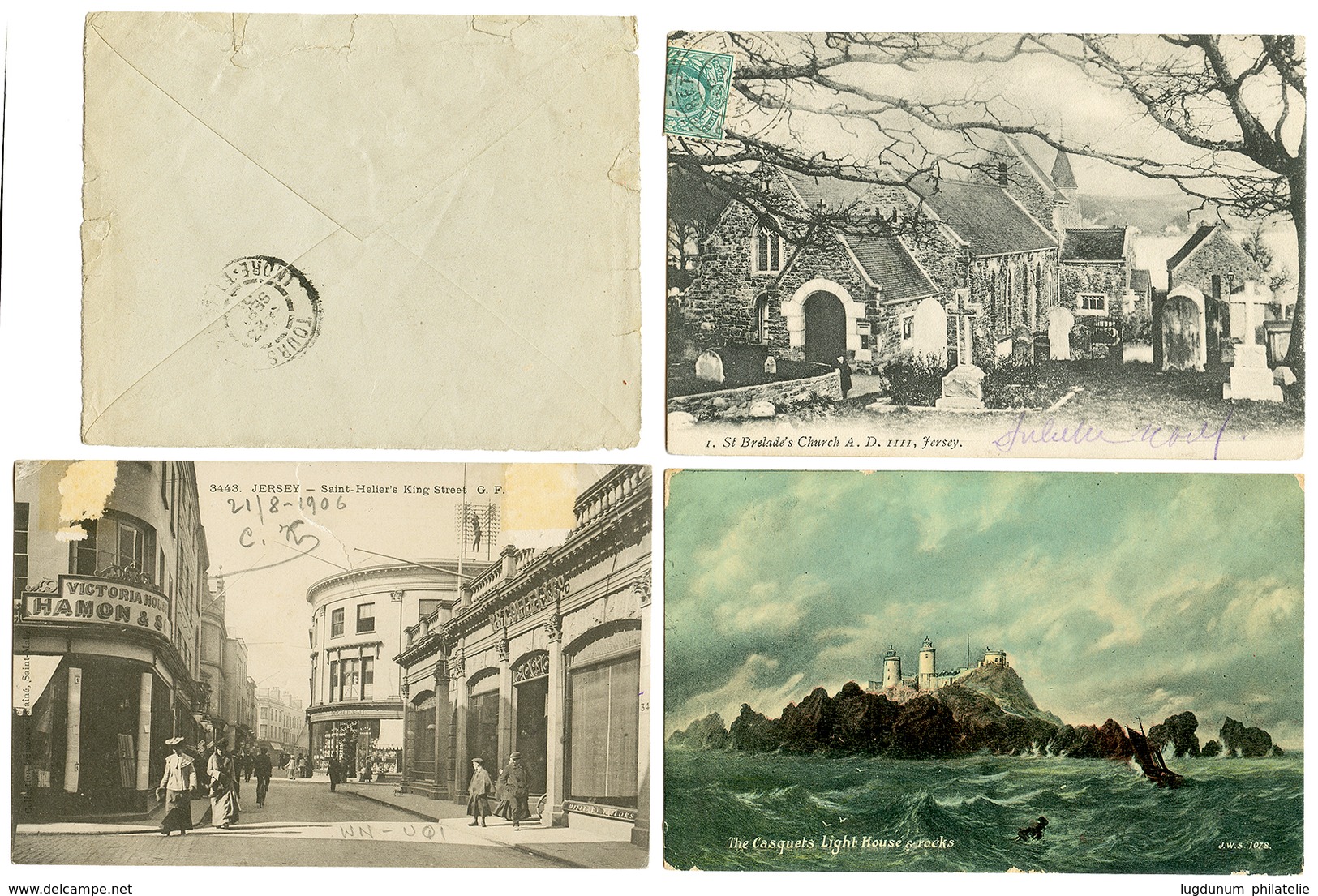 180 "CARTERET" : 1901/06 Lot 1 Lettre Et 3 Cartes Avec Timbres ANGLAIS Obl. CARTERET MANCHE. TB. - Guernsey