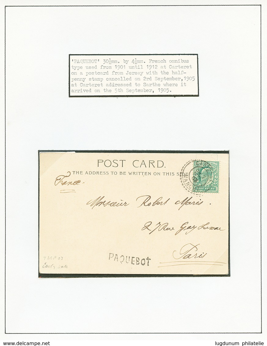 181 PAQUEBOTS : 1903/05 2 Lettres Montées Sur Feuilles Avec Timbres ANGLAIS Obl. CARTERET MANCHE. TTB. - Guernsey