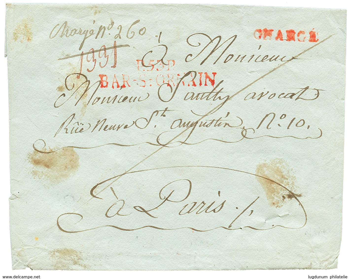 194 "BAR LE DUC" : 1810 P.53.P BAR-S-ORNAIN Rouge + CHARGE Sur Enveloppe Pour PARIS. Trés Rare En CHARGE. TTB. - Other & Unclassified