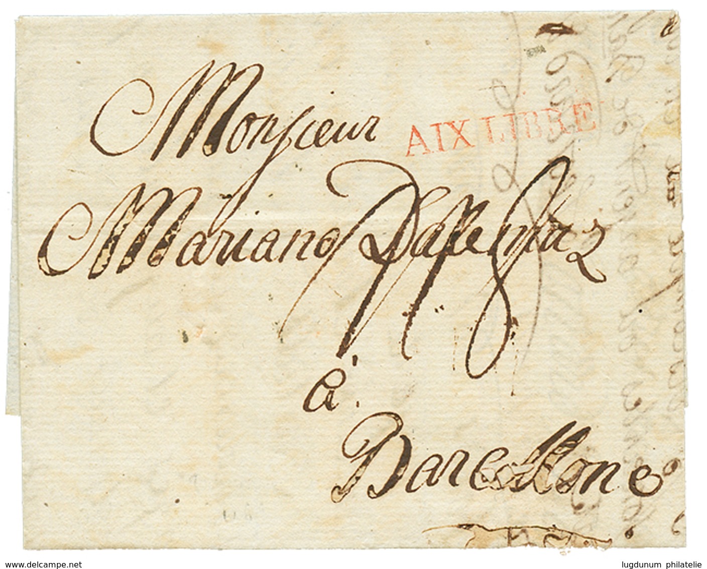 214 "AIX LA CHAPELLE - ALLEMAGNE" : 1796 AIX LIBRE Rouge Sur Lettre Pour BARCELONE (ESPAGNE). Rare. TB. - Other & Unclassified