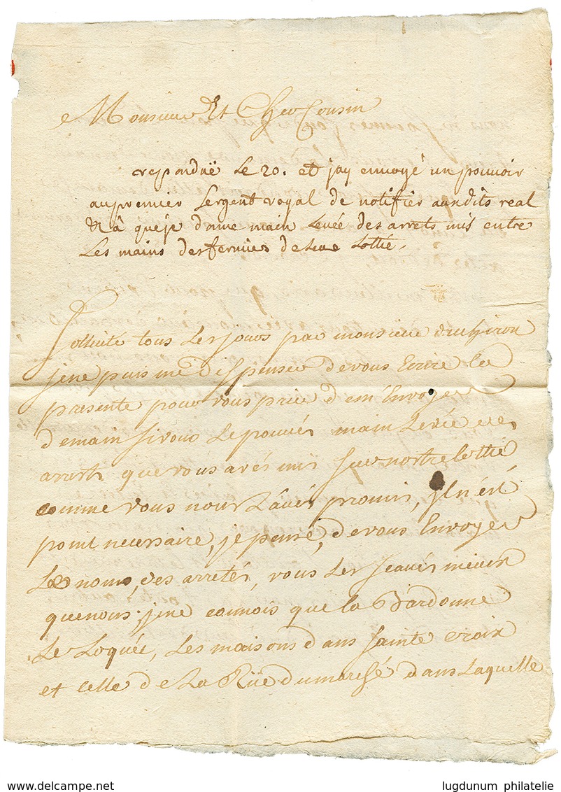 241 1729 "DE MACHECOUL" Manuscrit (LENAIN N°1) Sur Lettre Pour NANTES. Indice 19. TB. - Autres & Non Classés