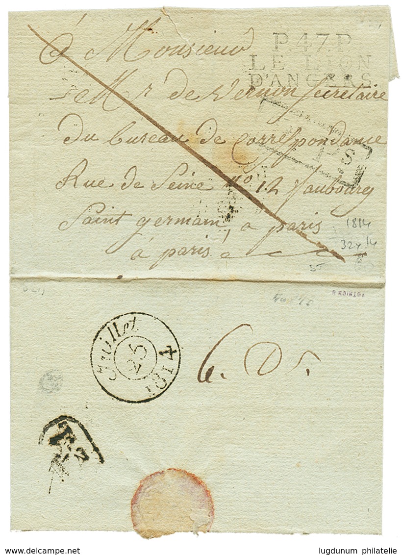 245 P.47.P LE LION D'ANGERS Sur Lettre Ss Texte Daté "MORIGNE 19 Juillet 1814". Signé POTHION. TB. - Other & Unclassified