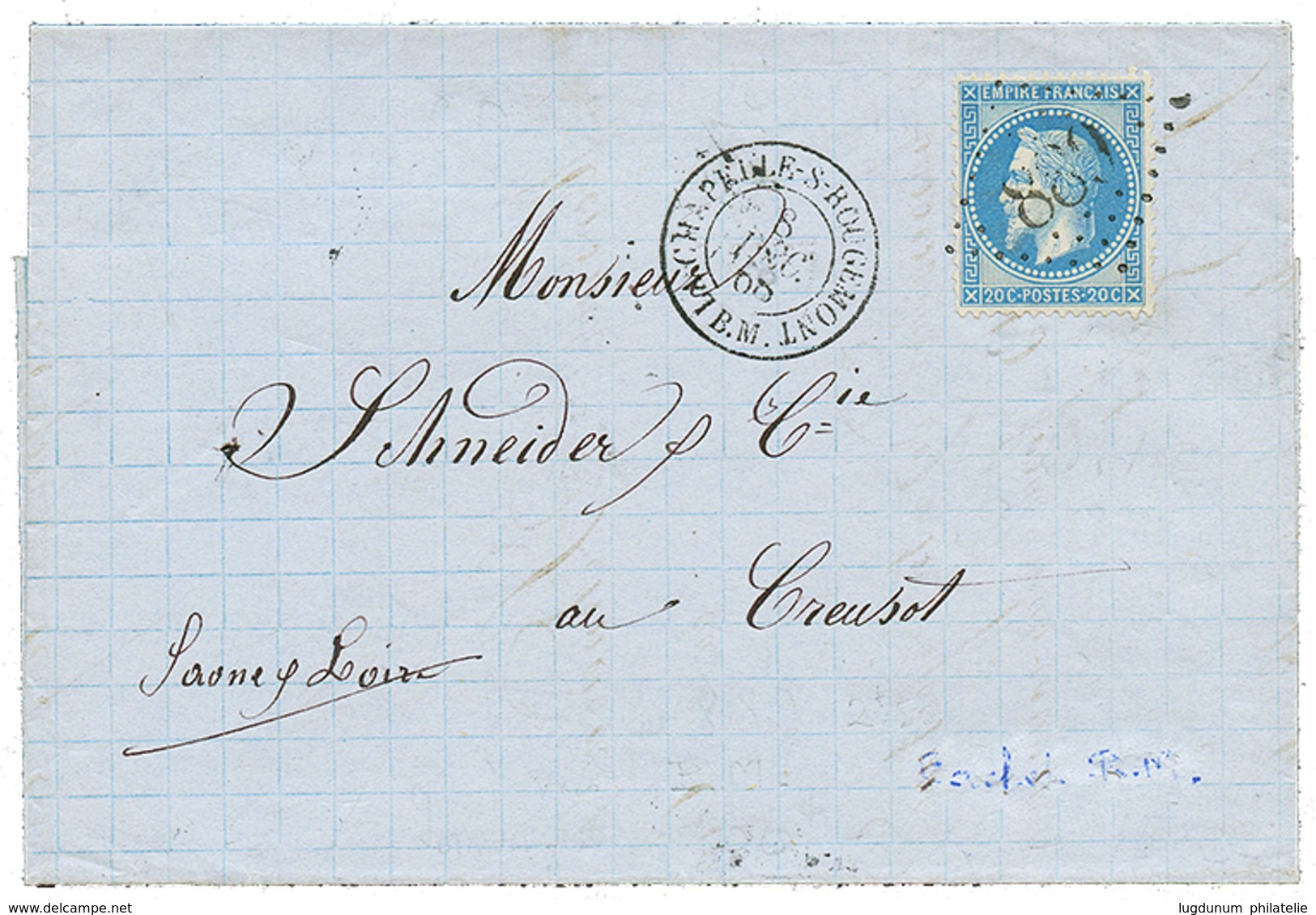 254 ALSACE - BOITE MOBILE : 1868 20c(n°29) Obl. GC 889 + LA CHAPELLE-S-ROUGEMONT B.M Sur Lettre. TB. - Sonstige & Ohne Zuordnung