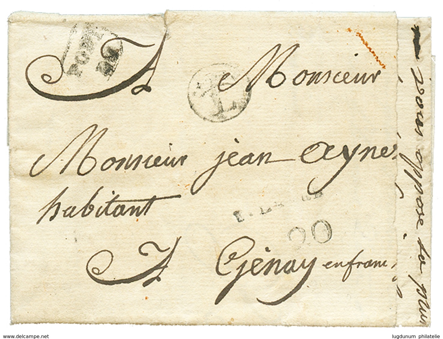 256 PETITE POSTE De LYON : 1788 PORT DU + L Sur Lettre Avec Texte Pour GENAY. TB. - Sonstige & Ohne Zuordnung