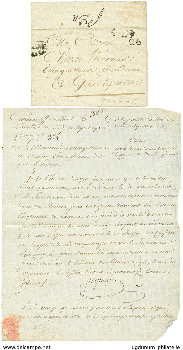 257 PETITE POSTE DE LYON : An 2 / 1794 2 Lettres De LA PETITE POSTE DE LYON Pour ST GENIS LE PATRIOTE (nom Révolutionnai - Sonstige & Ohne Zuordnung