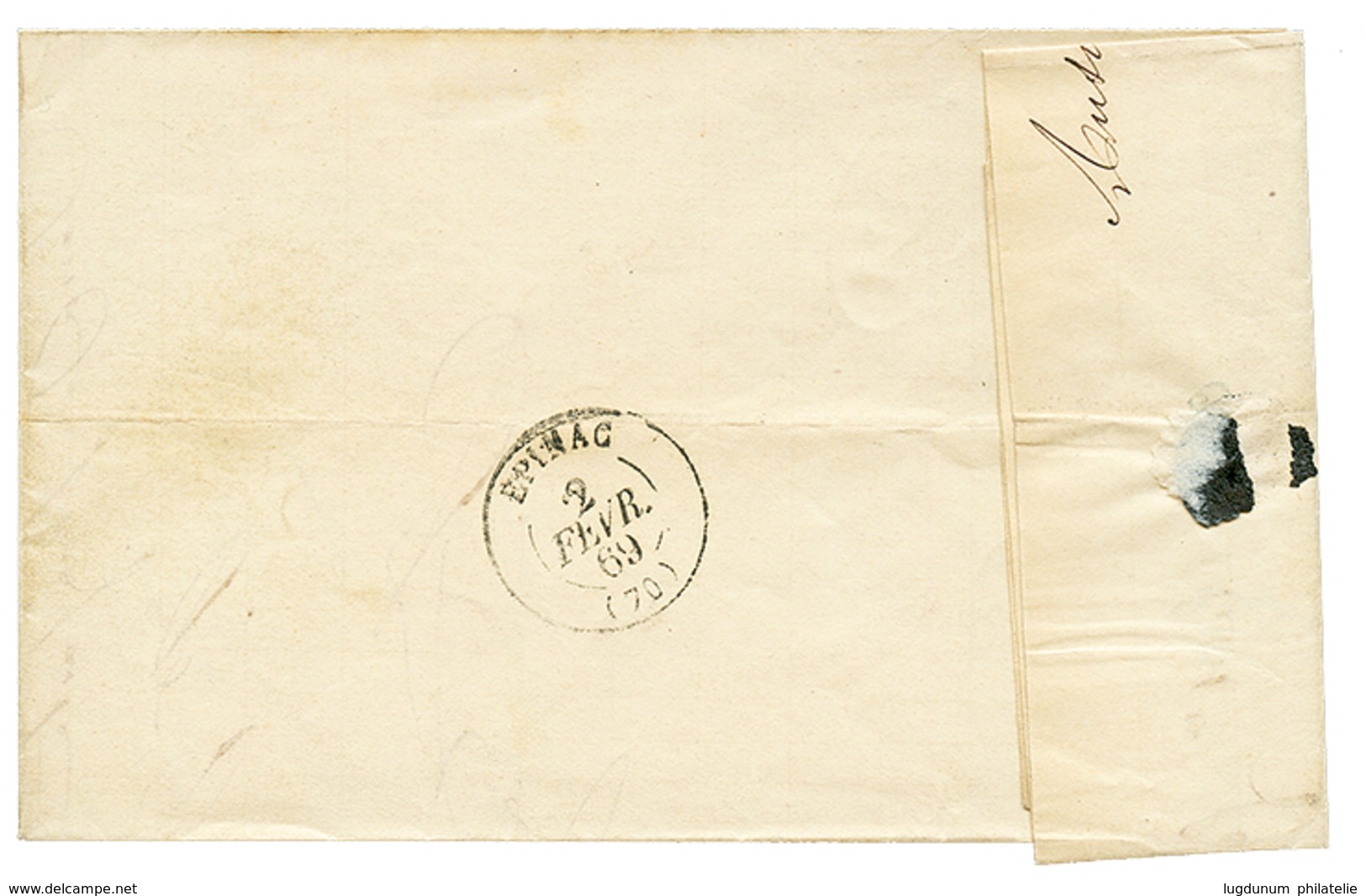 263 1870 20c(n°29) Obl. GC 1401 (d' EPINAC) + B.M Sur Lettre Avec Texte D' AUTUN Pour EPINAC. Rare Combinaison. TTB. - Sonstige & Ohne Zuordnung