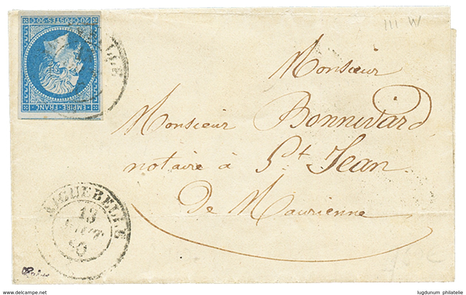 270 "AIGUEBELLE" : 1860 FRANCE 20c(n°14) TTB Margé Obl. Cachet Sarde AIGUEBELLE Sur Lettre. TTB. - Vide