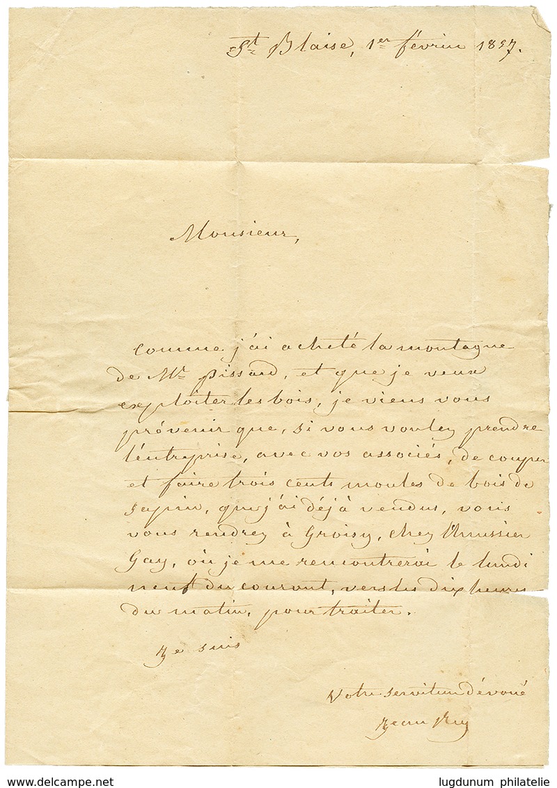 274 "CRUSEILLES" : 1857 SARDAIGNE 20c Avec 4 Marges Obl. CRUSEILLES Sur Lettre Avec Texte Daté "ST BLAISE" Pour THORENS  - Vide