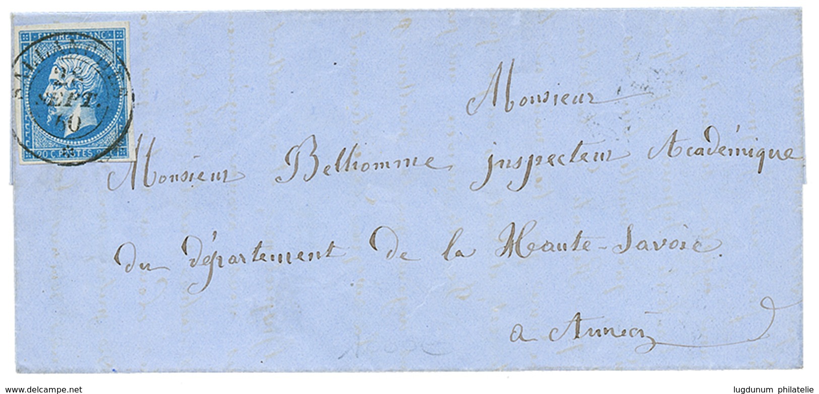 285 "SALLANCHES" : 1860 FRANCE 20c(n°14) TTB Margé Obl. Cachet Sarde SALLANCHES Sur Lettre. Rare. Superbe. - Vide