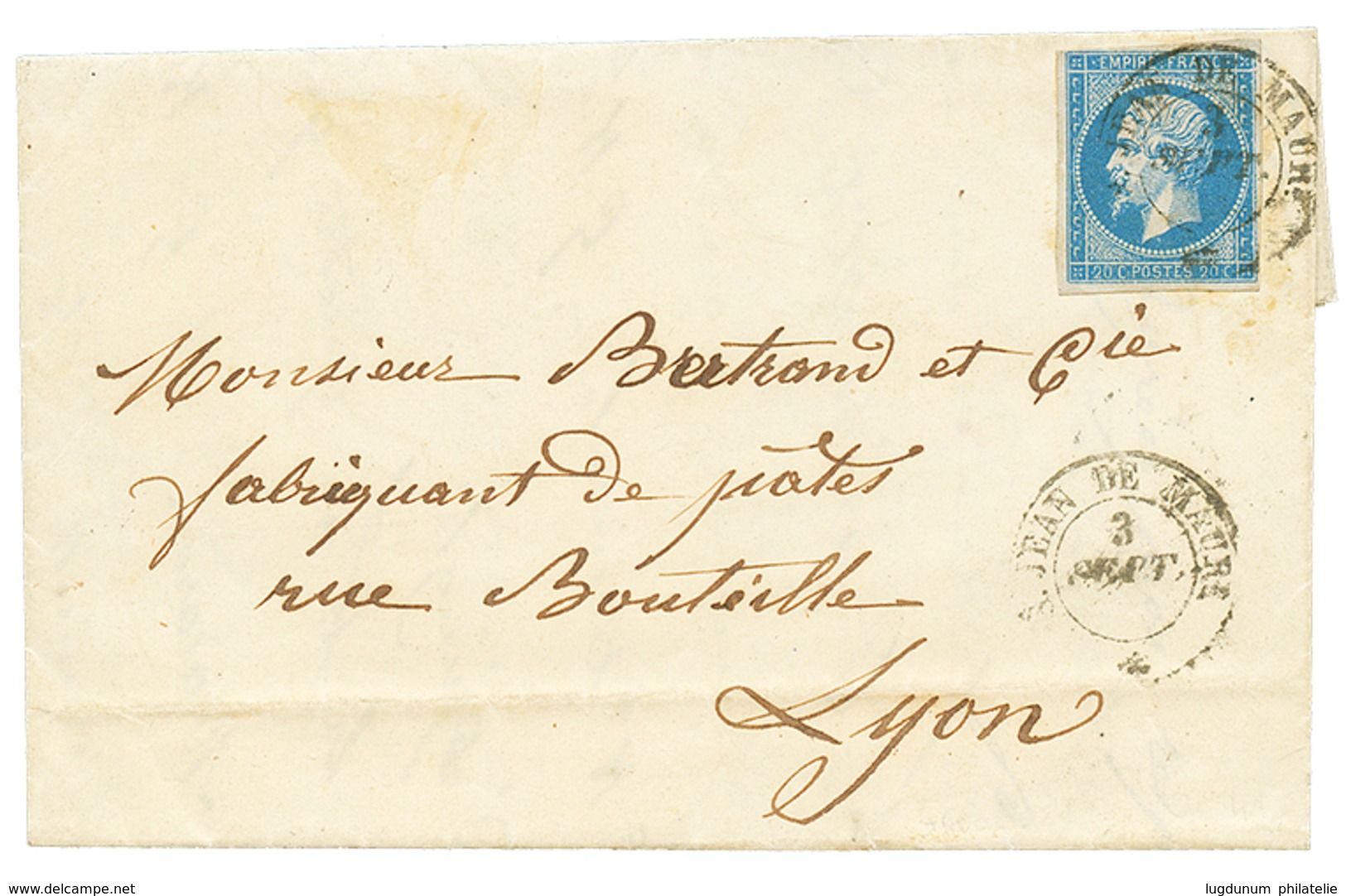 286 "ST JEAN DE MAURIENNE" : 1860 FRANCE 20c(n°14) TB Margé Obl. Cachet Sarde ST JEAN DE MAUR. Sur Lettre. Rare. TTB. - Vide