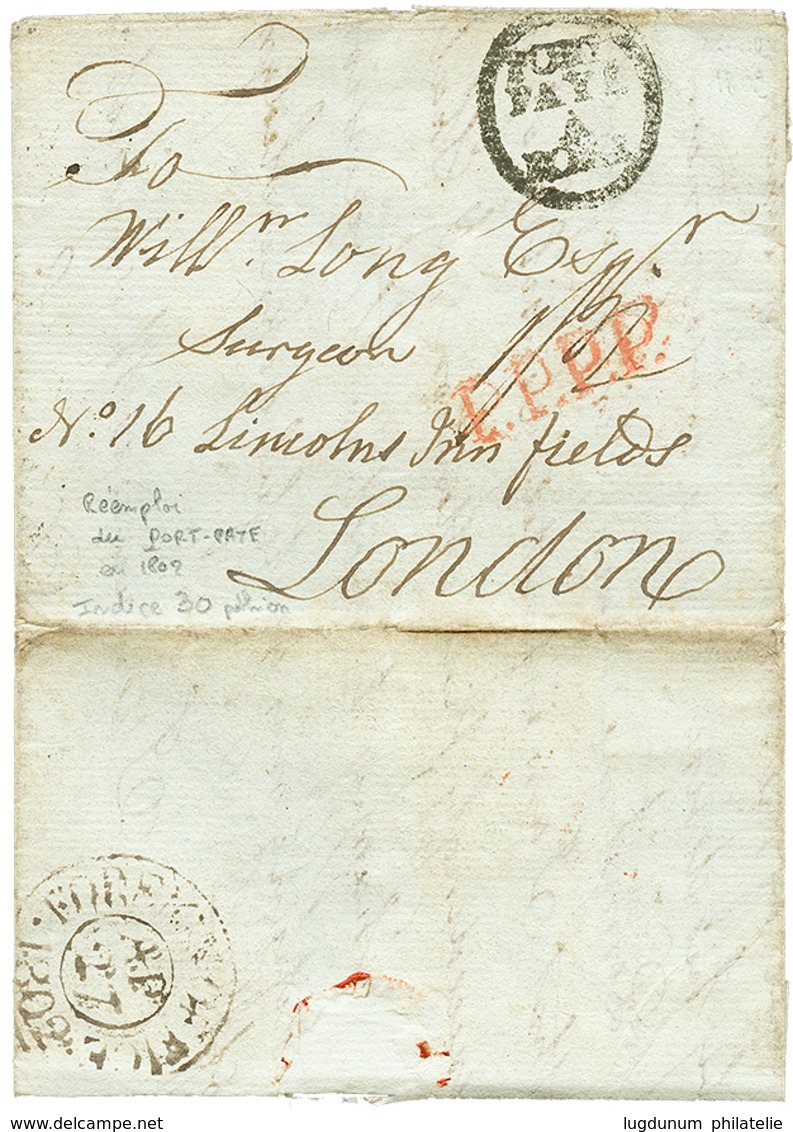 292 "Réemploi Du Cachet PORT-PAYE De 1769 En 1802" : 1802 Cachet Rare PORT PAYE A ROME Sur Lettre Avec Texte Pour LONDRE - 1792-1815: Départements Conquis