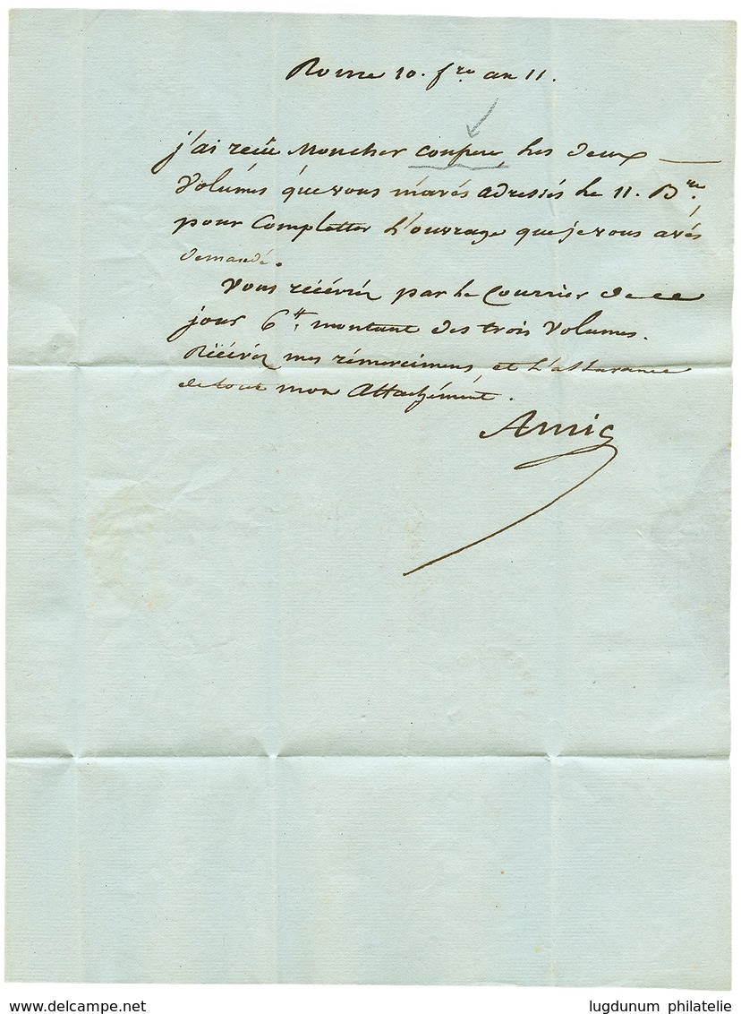 293 1802 BUREAU FRANCAIS/ROME Sur Lettre Avec Texte De ROME Pour TURIN. Verso,cachet Rare POSTE /FRANCE/ ROME. Superbe.  - 1792-1815: Dipartimenti Conquistati