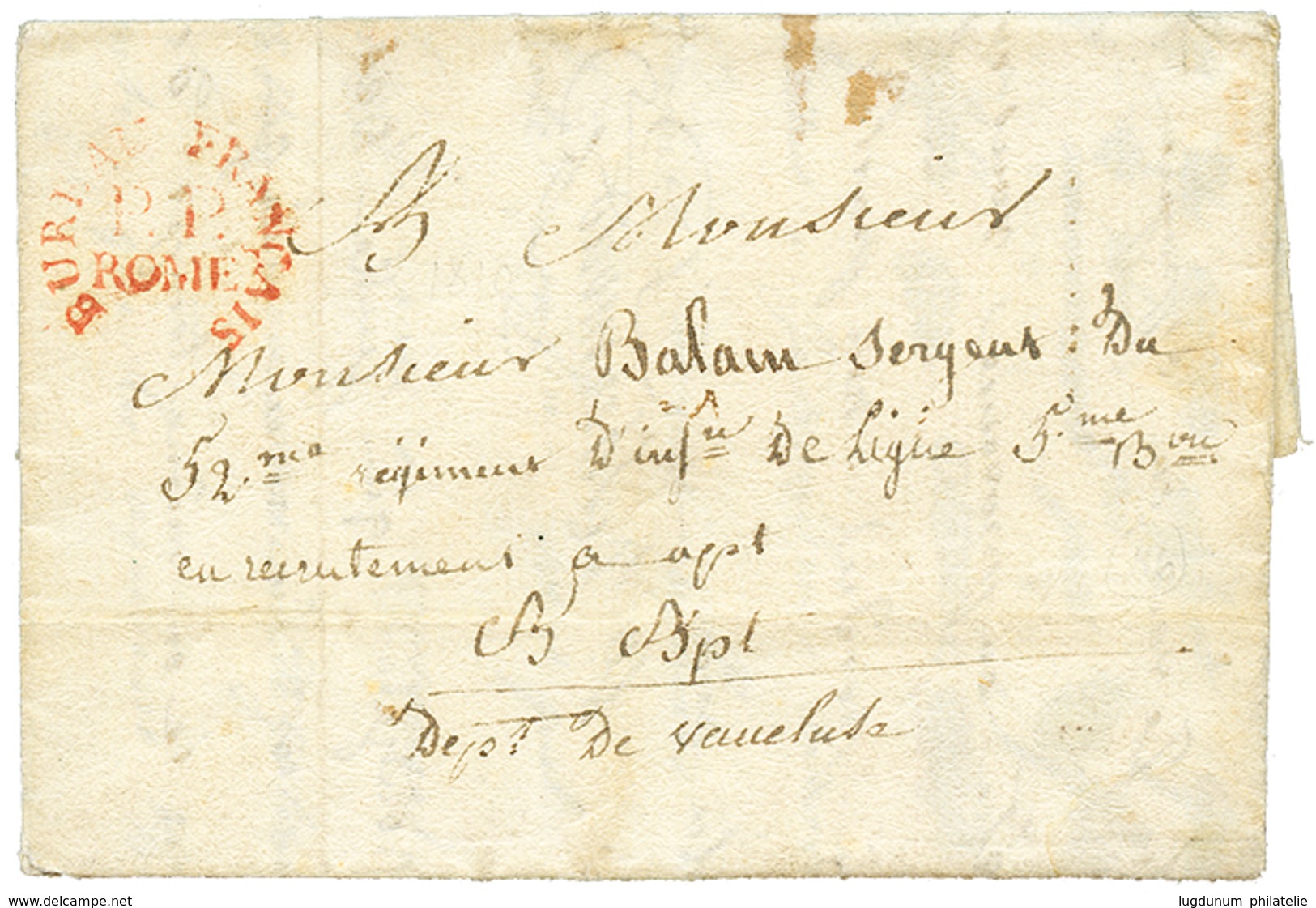 295 1810 Trés Rare Cachet BUREAU FRANCAIS/P.P /ROME En Rouge Sur Lettre Avec Texte De ROME Pour La FRANCE. RARETE. TTB. - 1792-1815: Départements Conquis