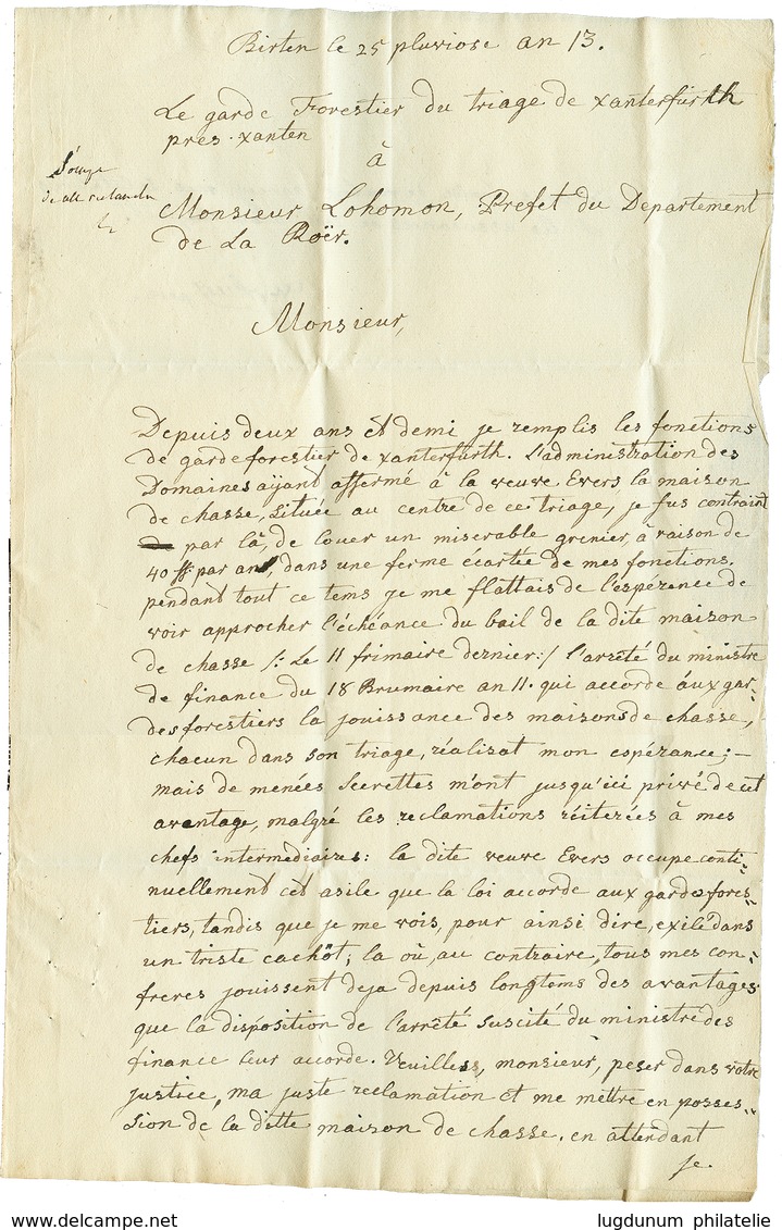 298 An 13 P.103.P GUELDRES Rouge Sur Lettre Avec Texte Daté "BIRTEN" Pour AIX LA CHAPELLE. - 1792-1815: Départements Conquis