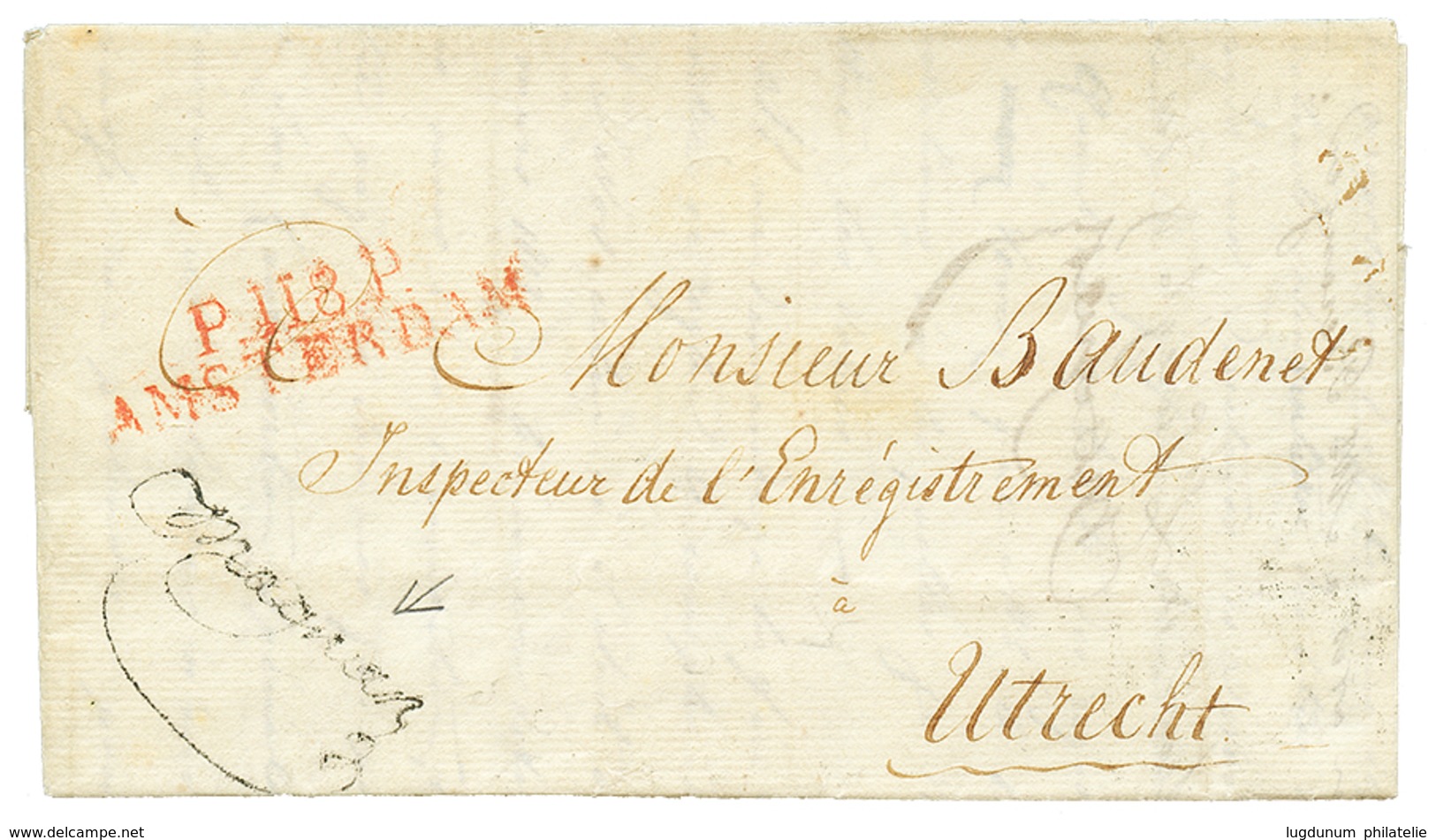 300 1813 P.118.P AMSTERDAM Rouge + Cachet De Franchise "MAGNAN" Sur Lettre Avec Texte Pour UTRECHT. TTB. - 1792-1815: Départements Conquis