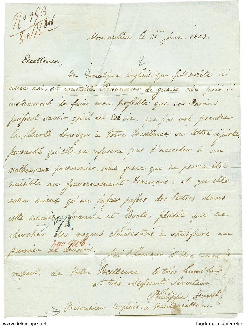 321 "PRISONNIER De GUERRE ANGLAIS En SAVOIE " 1803 P.84.P MONTMELIANT + SERVICE MILITAIRE Sur Lettre Avec Texte Daté "PR - Marques D'armée (avant 1900)