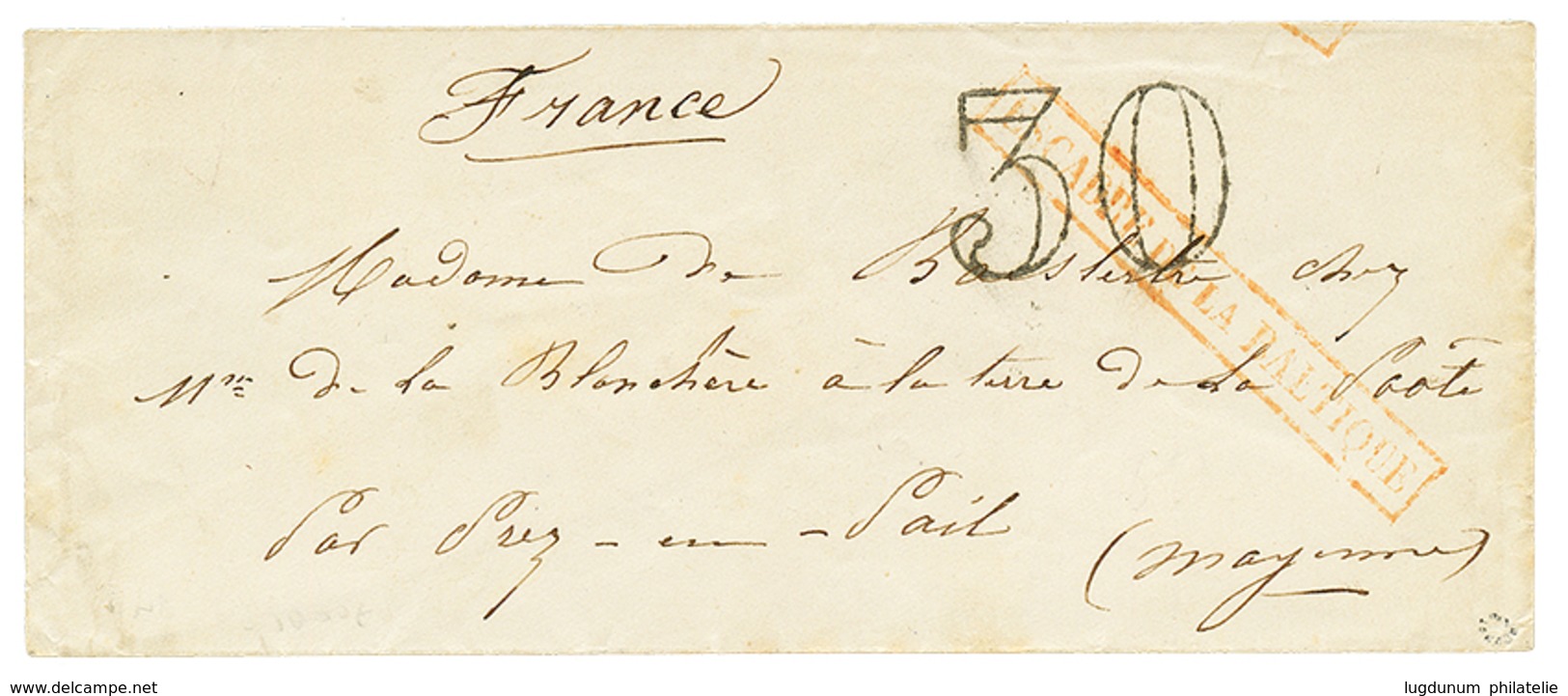 332 EXPEDITION De La BALTIQUE : 1854 Cachet Rarissime ESCADRE DE LA BALTIQUE En Rouge + Taxe 30 D.T Sur Envelope Pour La - Army Postmarks (before 1900)