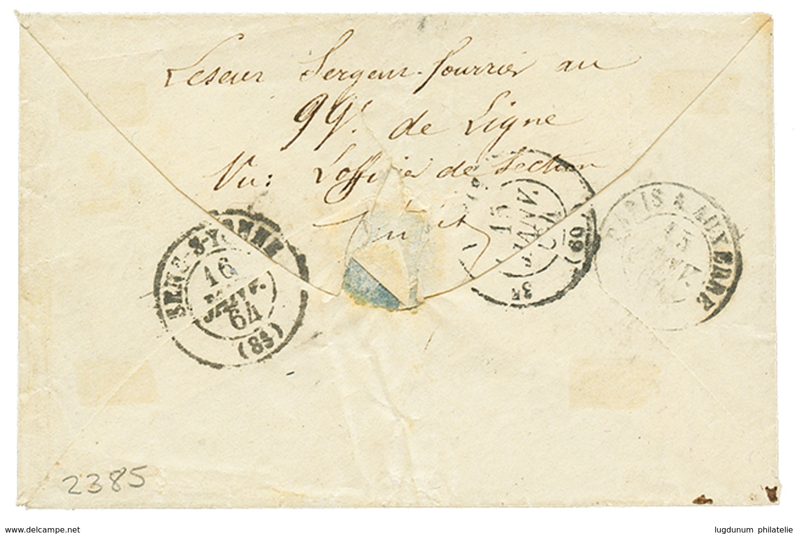 347 1864 CORPS EXP. DU MEXIQUE Bau A + Taxe 30 Sur Enveloppe Pour La FRANCE. TB. - Marques D'armée (avant 1900)