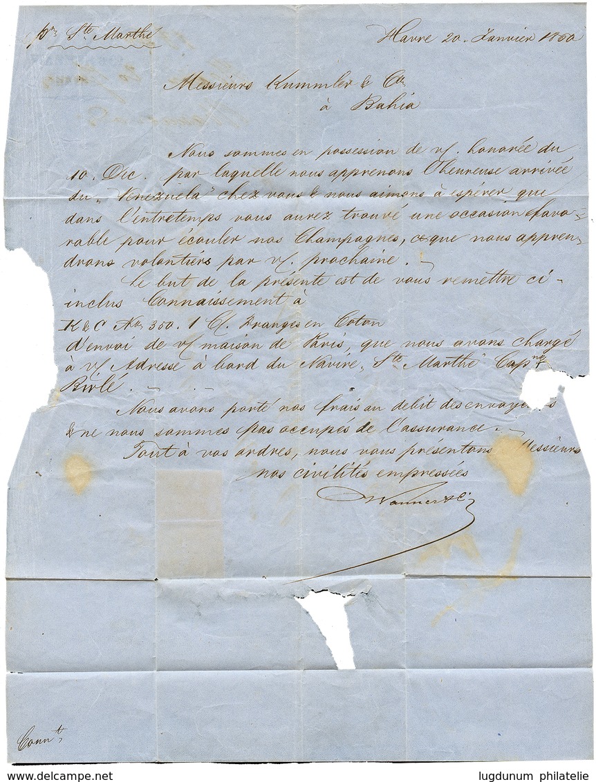 373 "Tarif BATIMENT De COMMERCE à 30c Pour Le BRESIL" : 1860 10c(n°13) + 20c(n°14) TTB Margés Obl. PC 1495 + "P. STE MAR - 1853-1860 Napoleon III